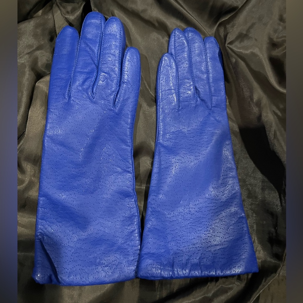 Royal Blue Genuine Leather Gloves Sz 7